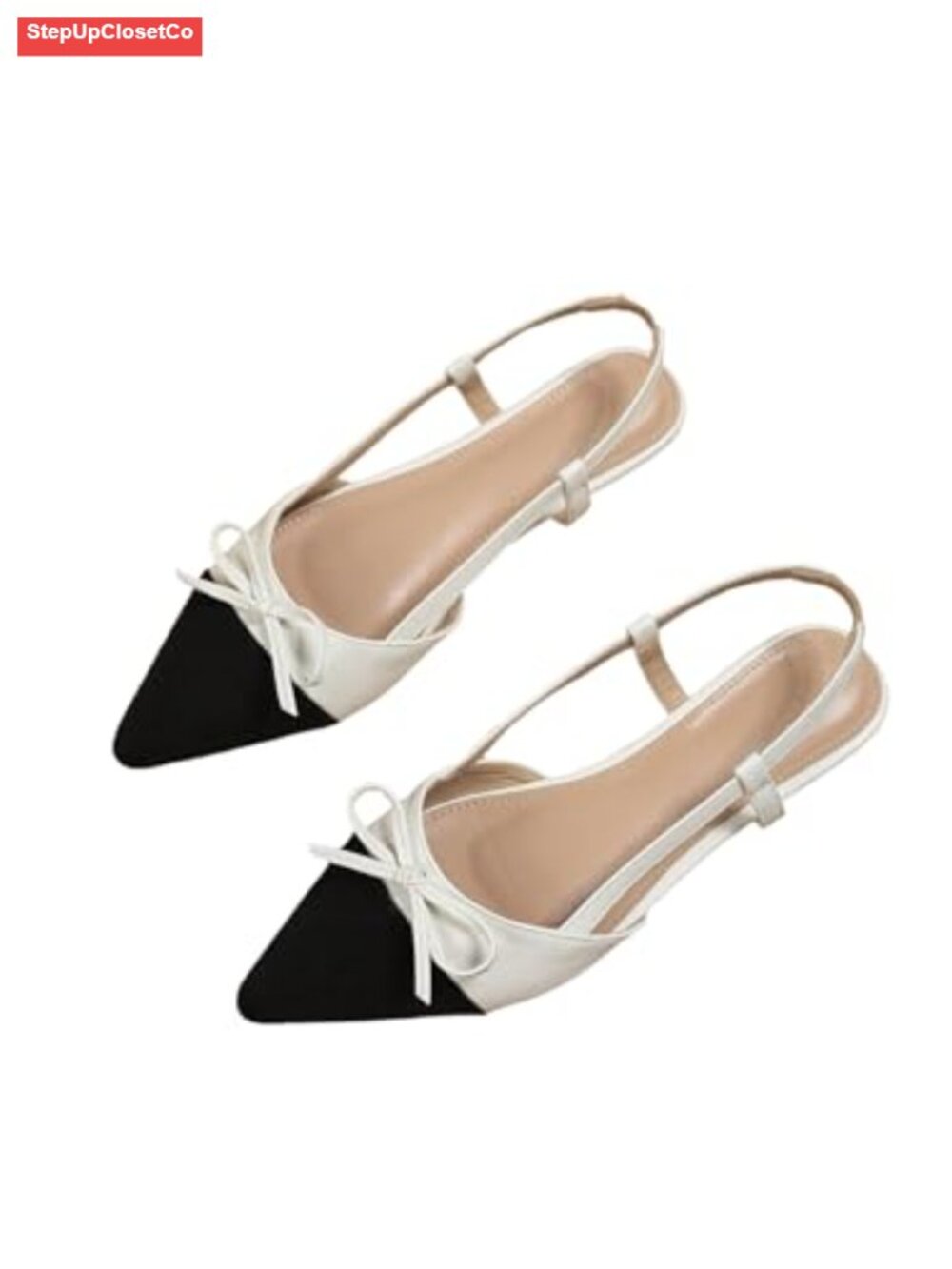 Color Block Bow Pointed Toe Slingback Flat Sandals Work Office Dressy Shoes